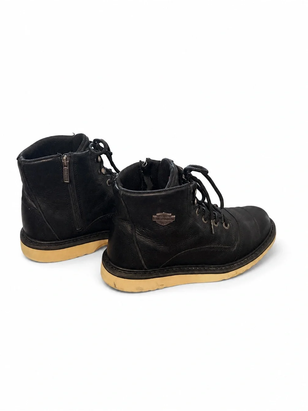 Harley-Davidson Black Leather Lace-Up Men's Boots with Cream Sole